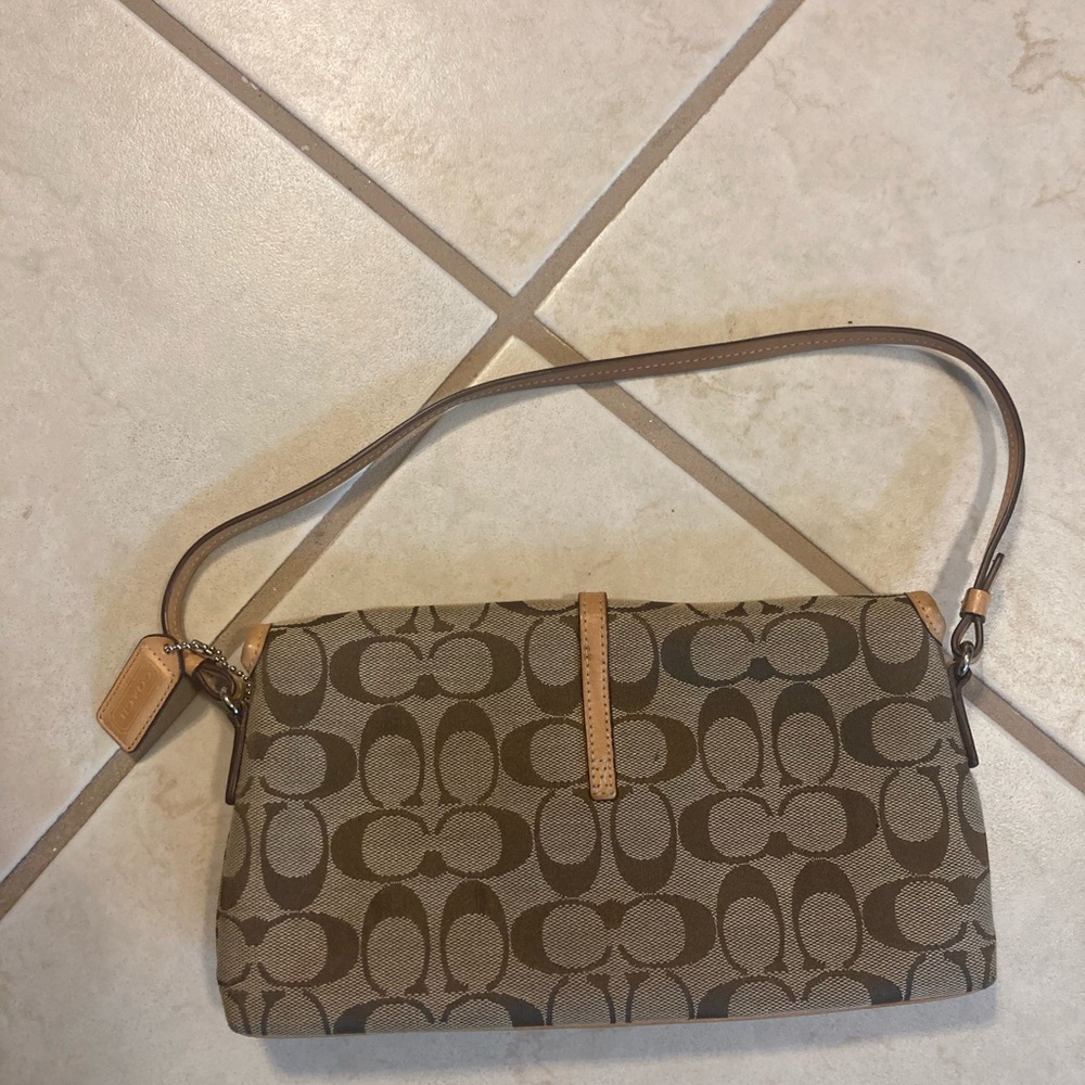 Coach Tan and Brown Signature Shoulder Bag